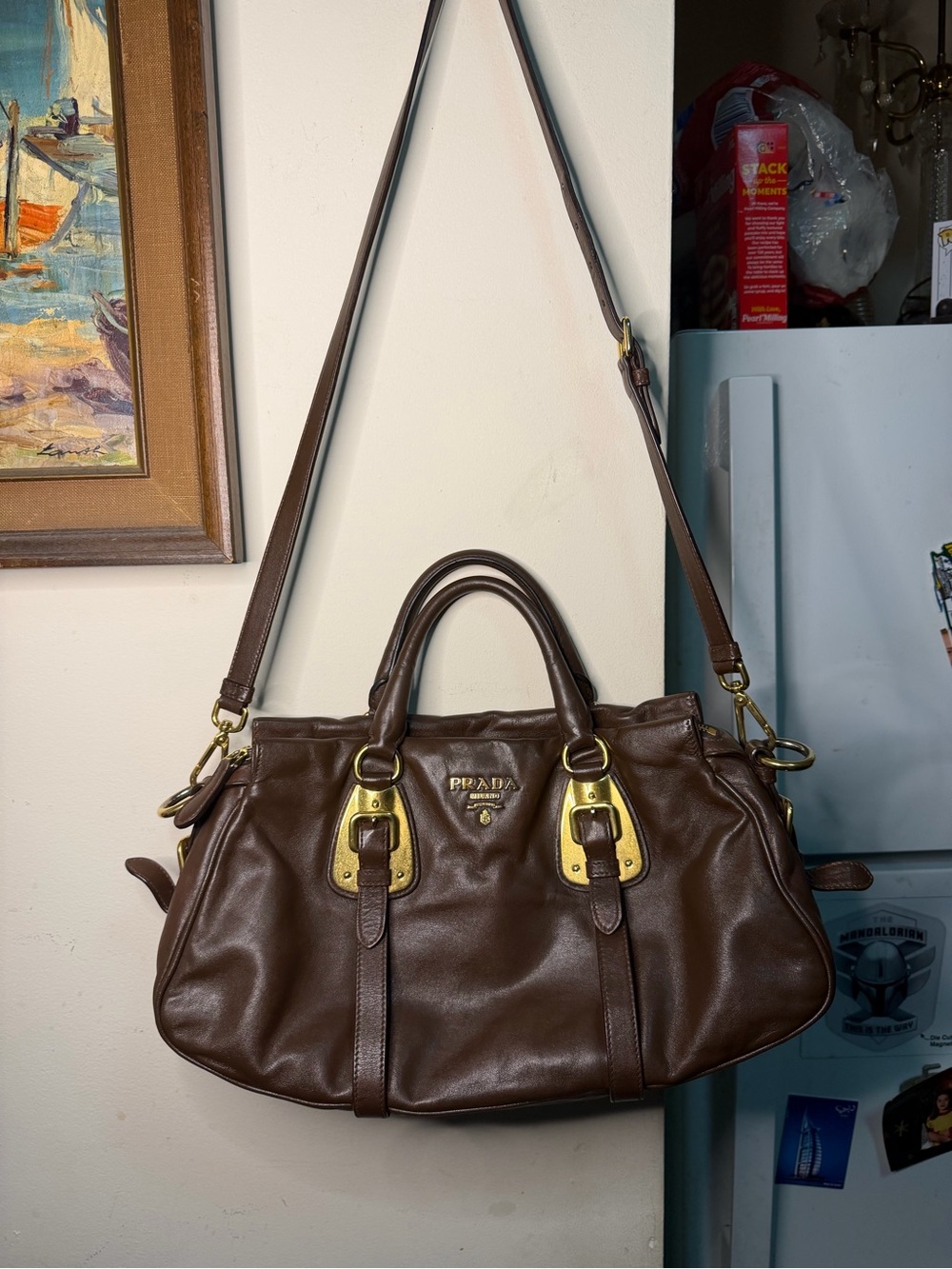 Authentic Prada Dark Brown Leather Satchel with Gold Hardware - Picture 2 of 14